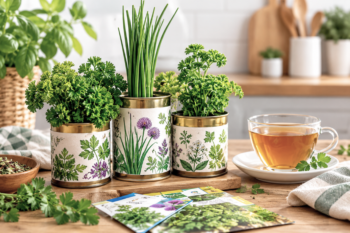Kräutergarten aus der Dose, Verwendung von alten  Konservendosen für Küchenkräuter DIY Idee