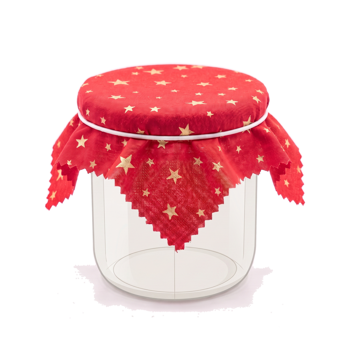 Textildeckchen Weihnachtsmotiv 12x12 cm Rot auf schemenhaft dargestelltem Glas vor reinweißem Hintergrund