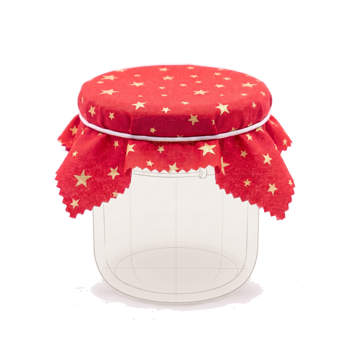 Textildeckchen Weihnachtsmotiv 15x15 cm Rot auf schemenhaft dargestelltem Glas vor reinweißem Hintergrund