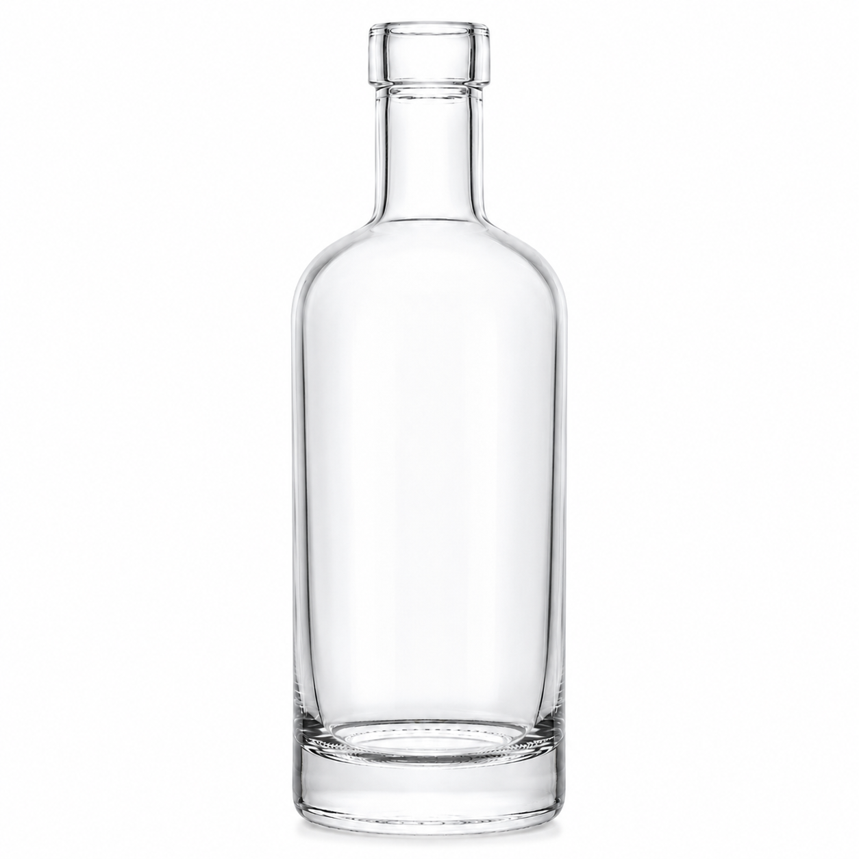 Klare 250-ml-Golf-Glasflasche mit abgerundeter Schulter, OBM-Mündung und massivem Glasboden auf weißem Hintergrund