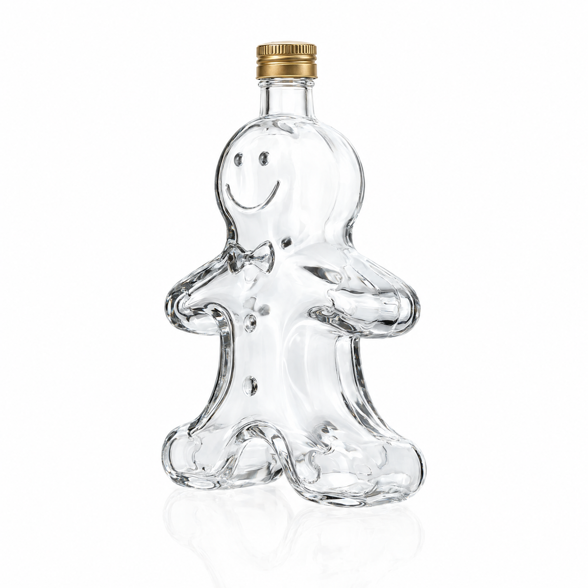 Einzelne Gingerbread-Glasflasche SGINGER025 mit 250 ml Fassungsvermögen und goldfarbenem Schraubdeckel in seitlicher Ansicht auf weißem Hintergrund