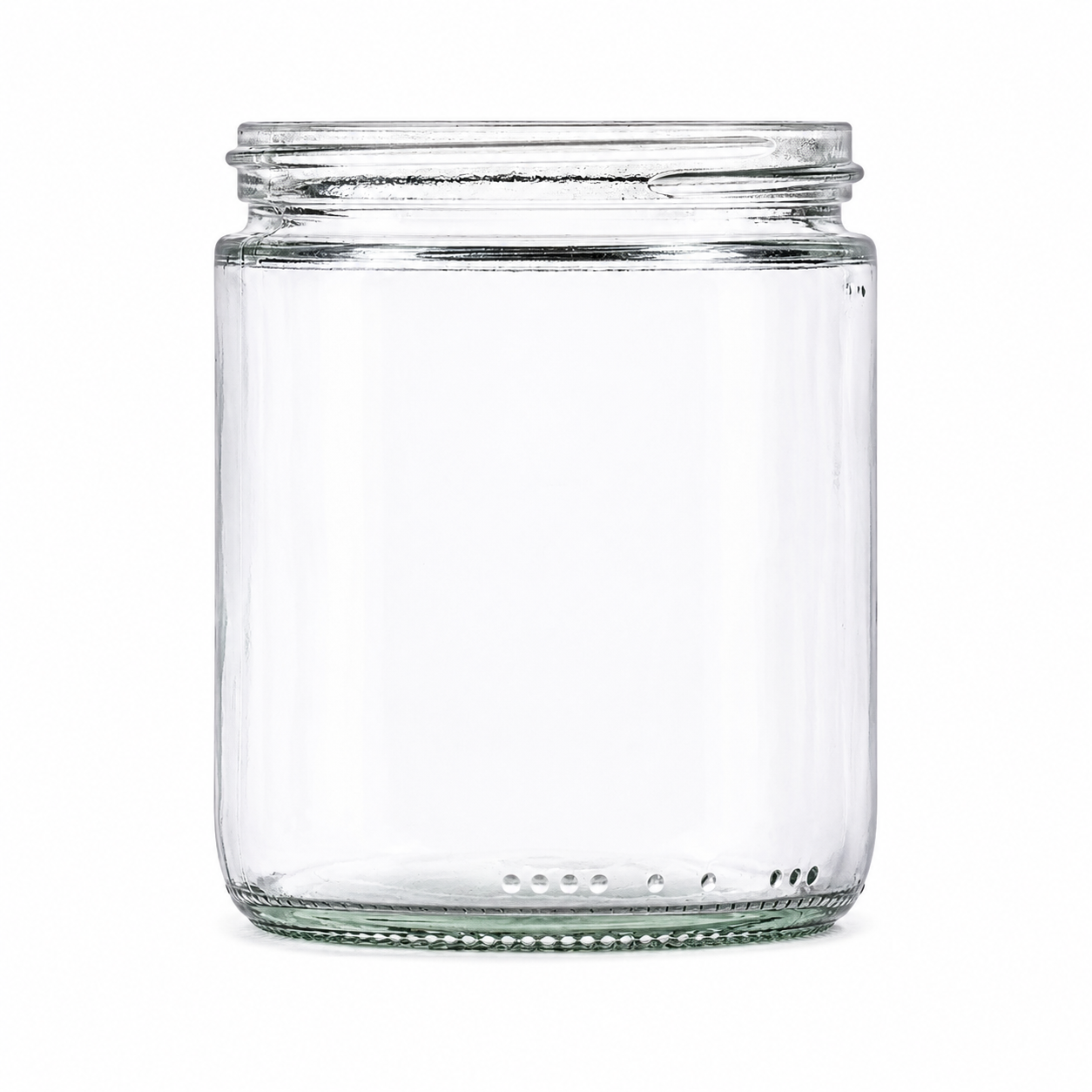 Honigglas 400 ml aus klarem Glas mit rundem, geradwandigem Körper und niedrigem Twist-off-Gewinde, frontal stehend dargestellt.