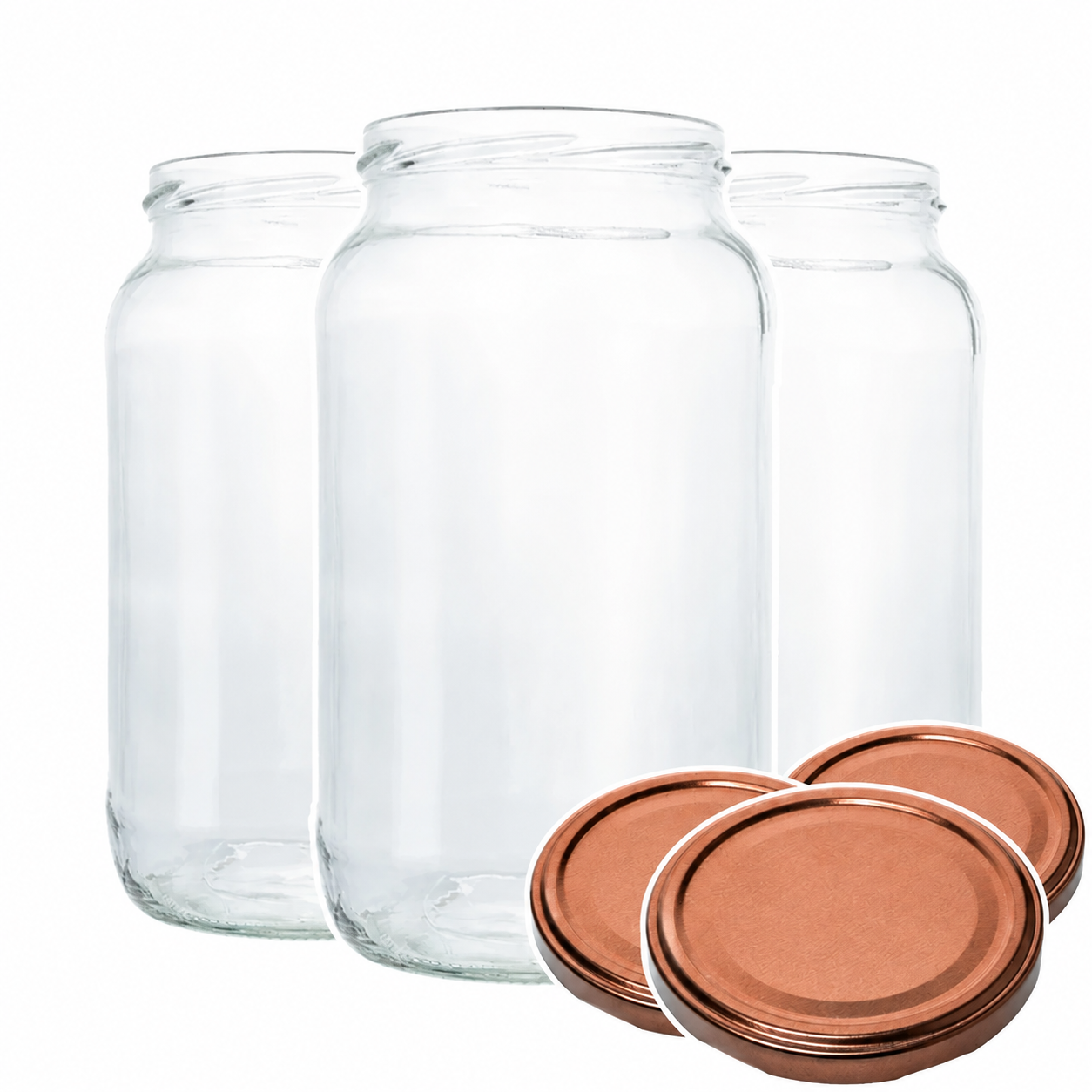 3er-Set hohe Konservengläser 1062 ml aus Klarglas mit kupferfarbenen Twist-off-Verschlüssen TO 82