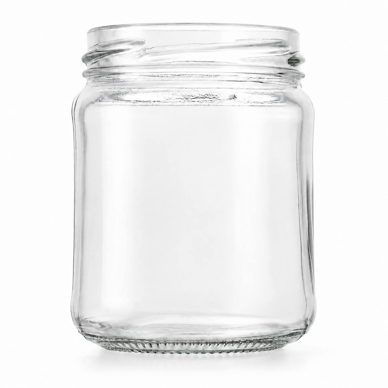 Konservenglas 228 ml TO 63 aus klarem Glas mit rundem, leicht konischem Körper, kurzen Schultern und Twist-off-Mündung, frontal stehend dargestellt.