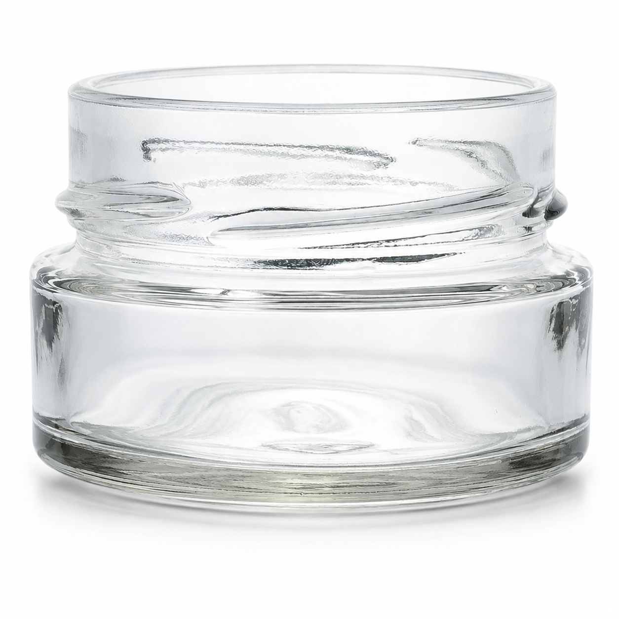 Klares Konservenglas 75 ml mit TO-58-Deep-Mündung, breitem Glasgewinde und kompakter Form auf weißem Hintergrund.
