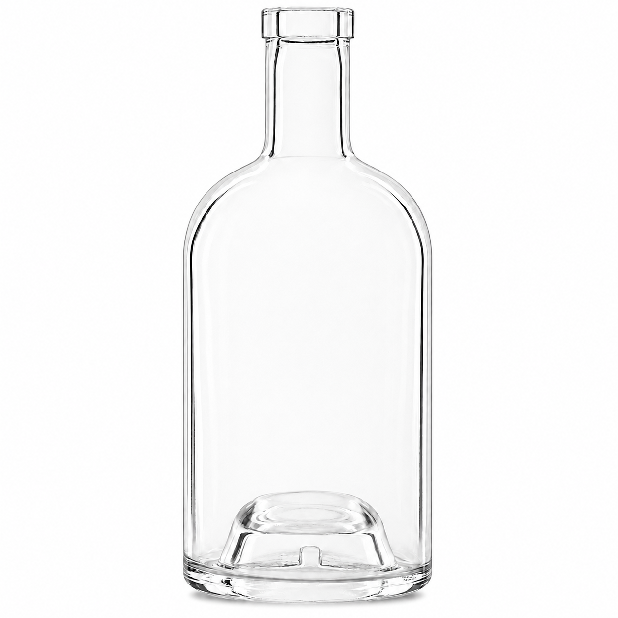 Klare Nocturne-Punt-Glasflasche 500 ml mit OBB-19-Mündung und ausgeprägtem Innenboden auf weißem Hintergrund