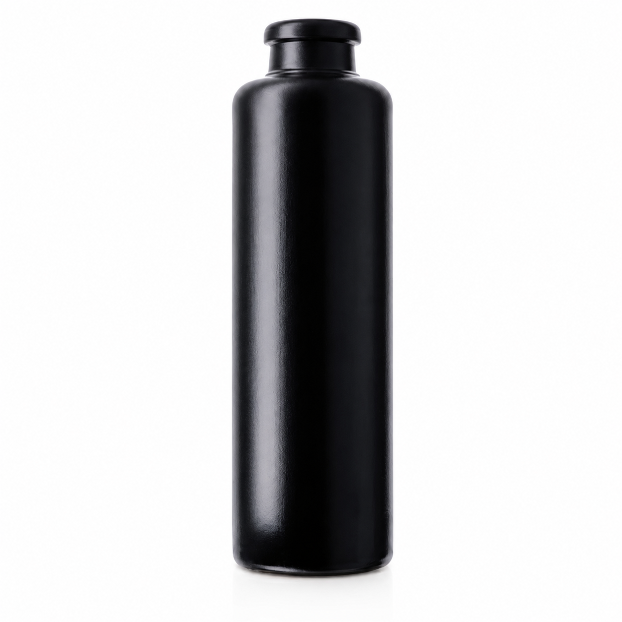 Schwarz-matte 200-ml-Tonflasche mit zylindrischem Körper und 19-mm-Korkmündung auf weißem Hintergrund.