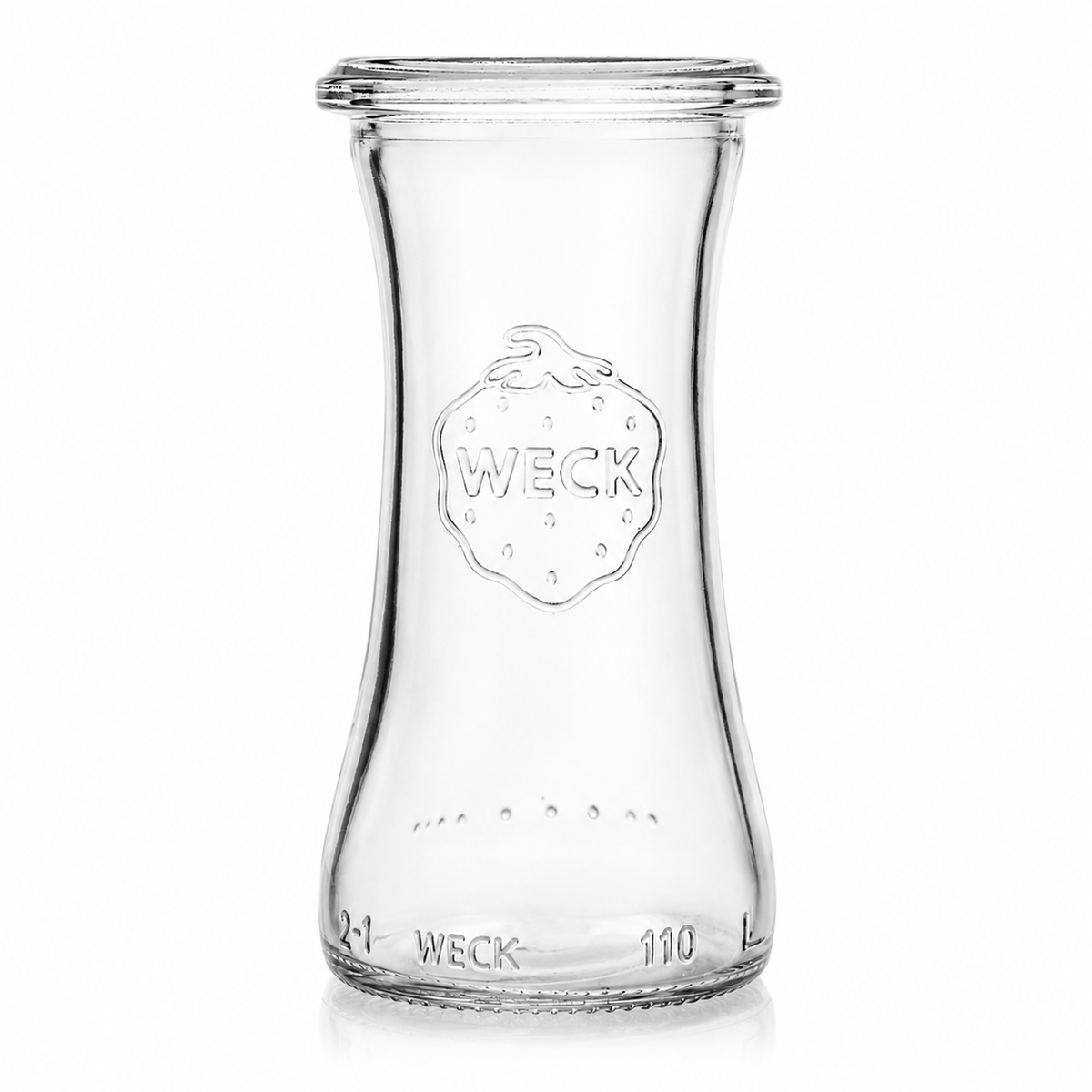 WECK-Delikatessenglas 100 ml RR40 aus klarem Glas mit schmaler Taille und breiter Rundrandmündung.