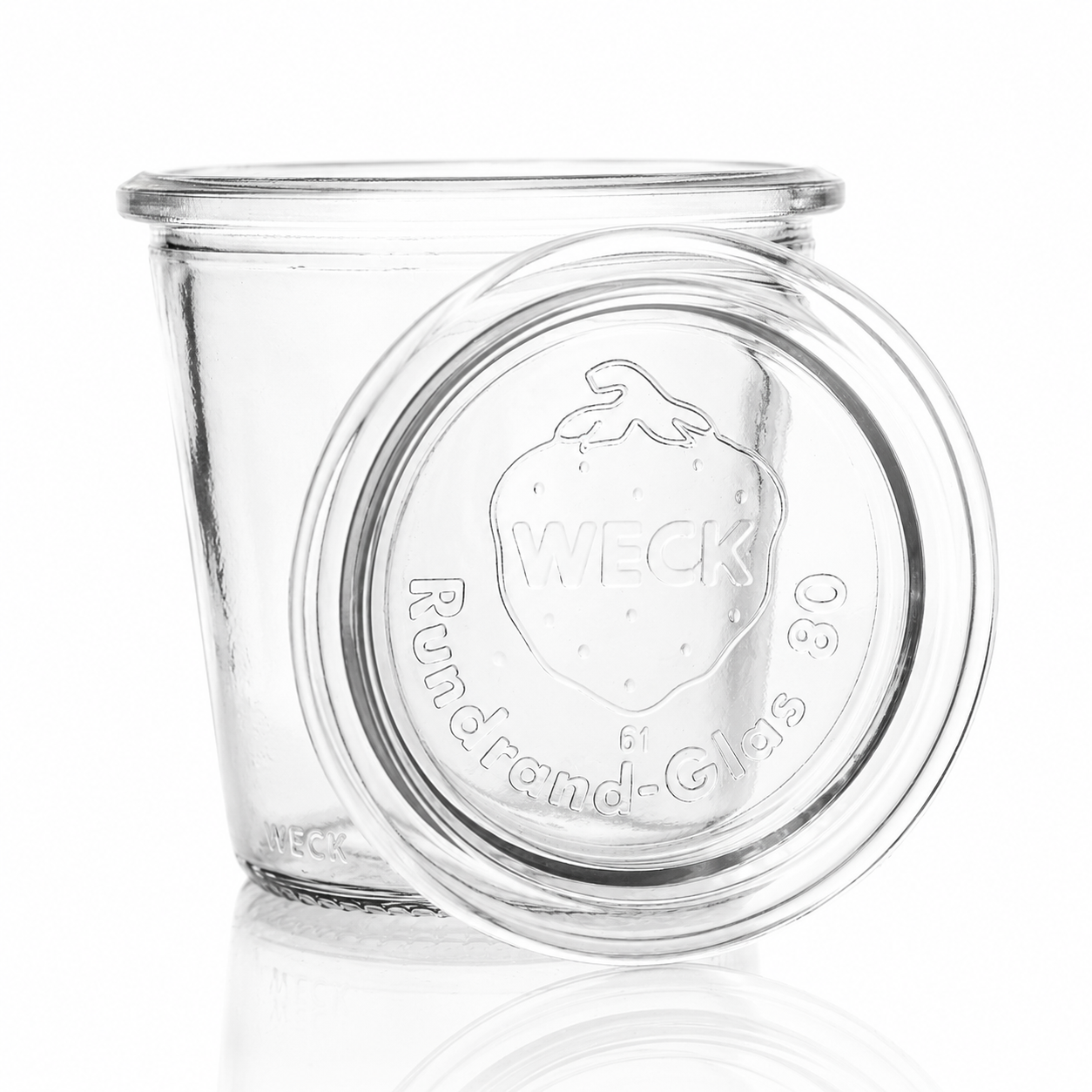 WECK-Sturzglas 290 ml RR 80 aus klarem Glas mit passendem Glasdeckel und sichtbarer WECK-Prägung.