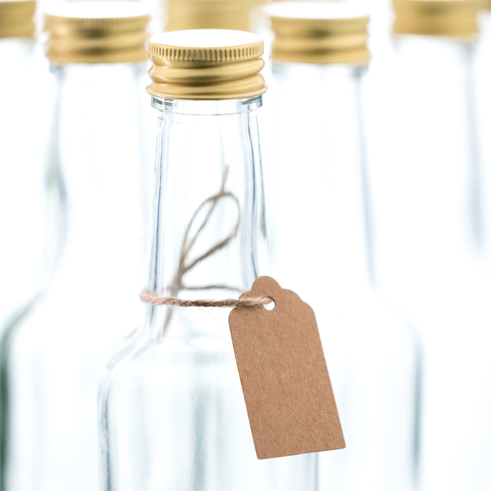10er Set Gradhalsflasche 250 ml inkl. Handverschraubung in Gold und Etiketten – Ansicht 2