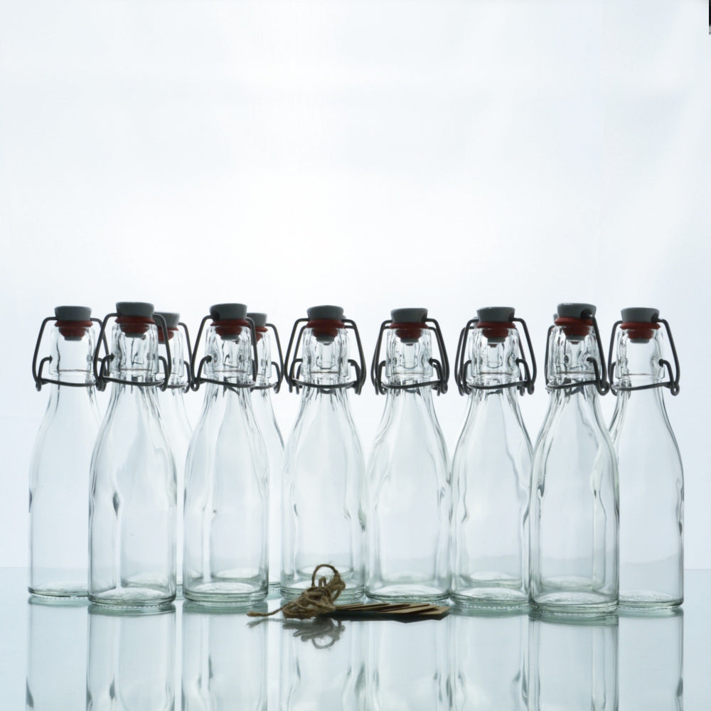 14 er Set - Taschenflasche rund 200 ml inkl. Bügelverschlüssen und Etiketten – Ansicht 4