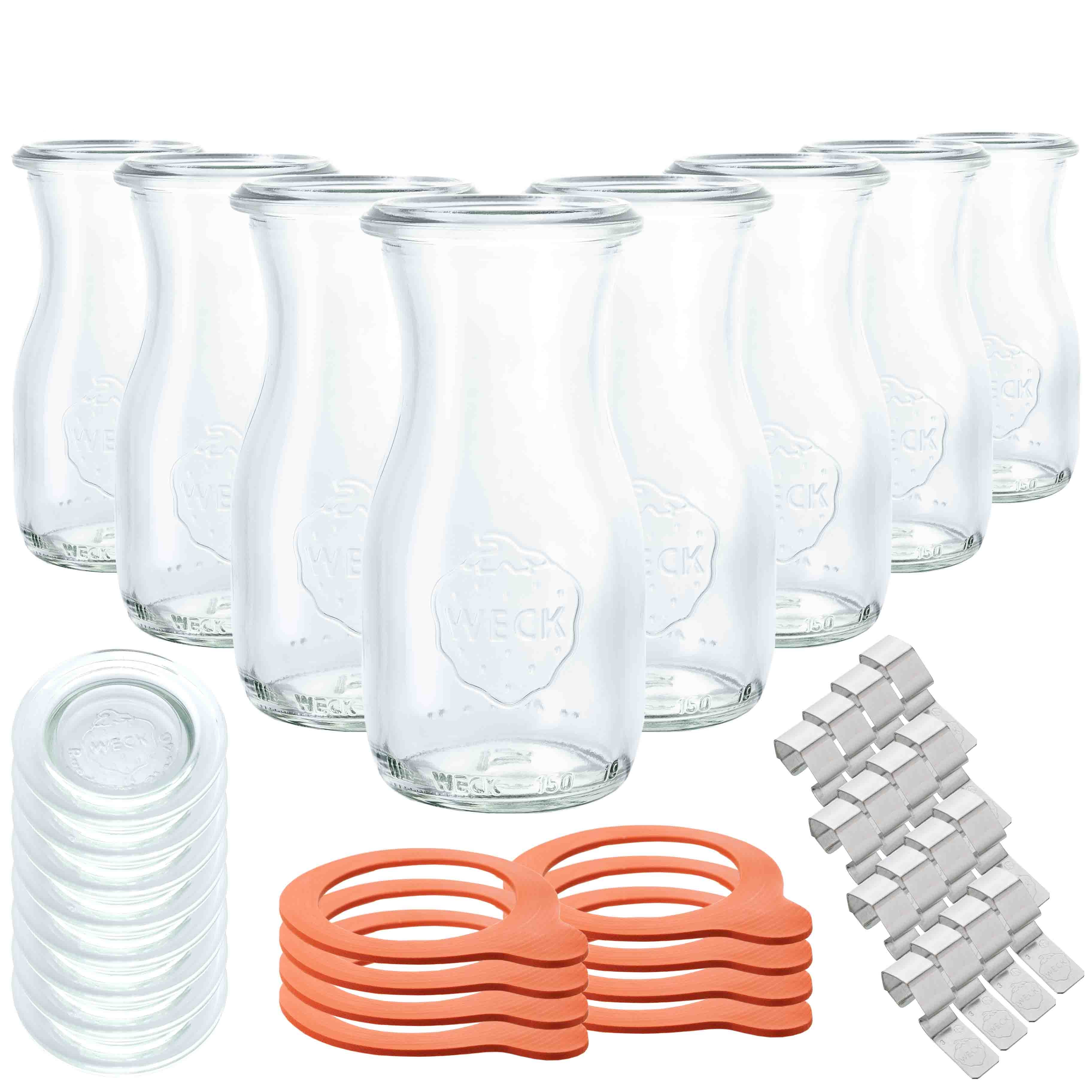 8er-Set WECK-Saftflasche 150ml RR40 mit Deckel, Dichtring und Klammer