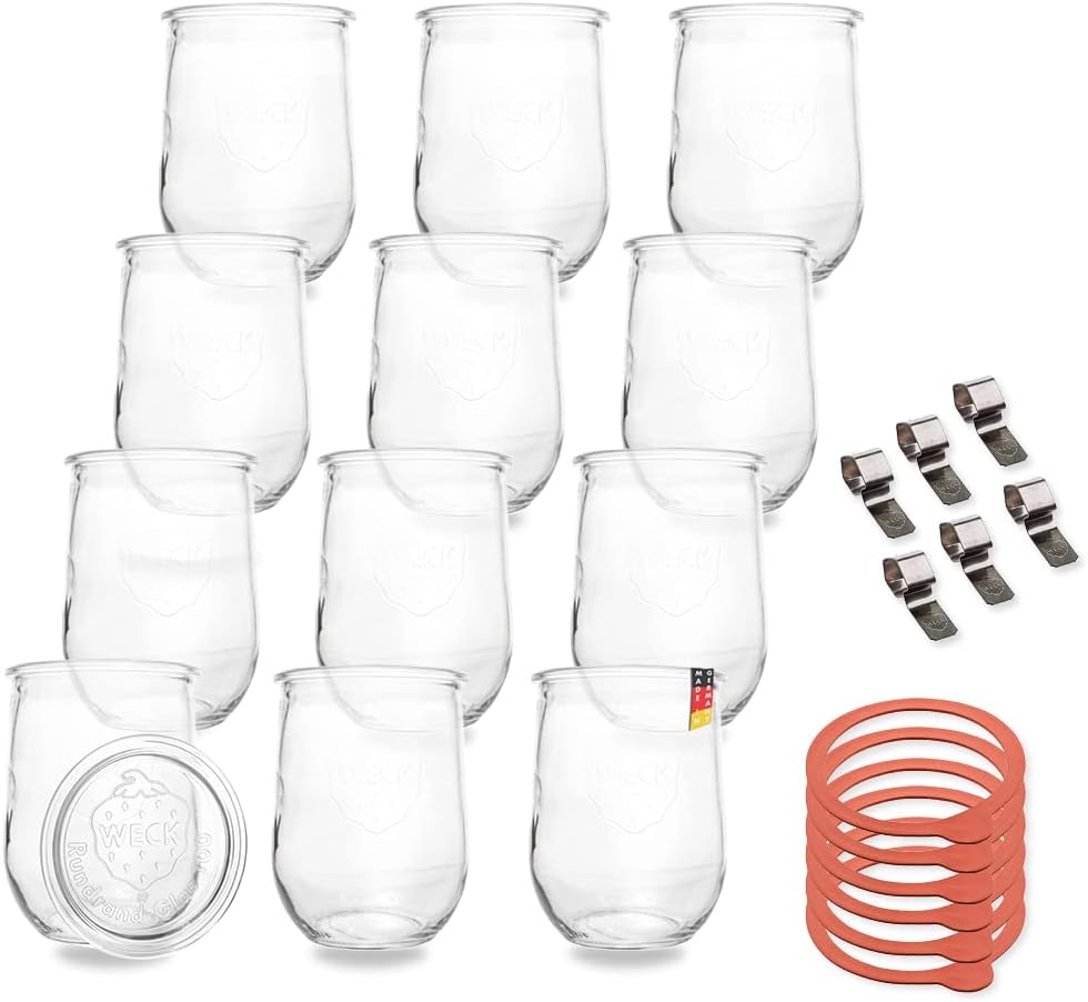 12 er Set WECK Tulpenglas 1 Liter mit Dichtringen und Klammern