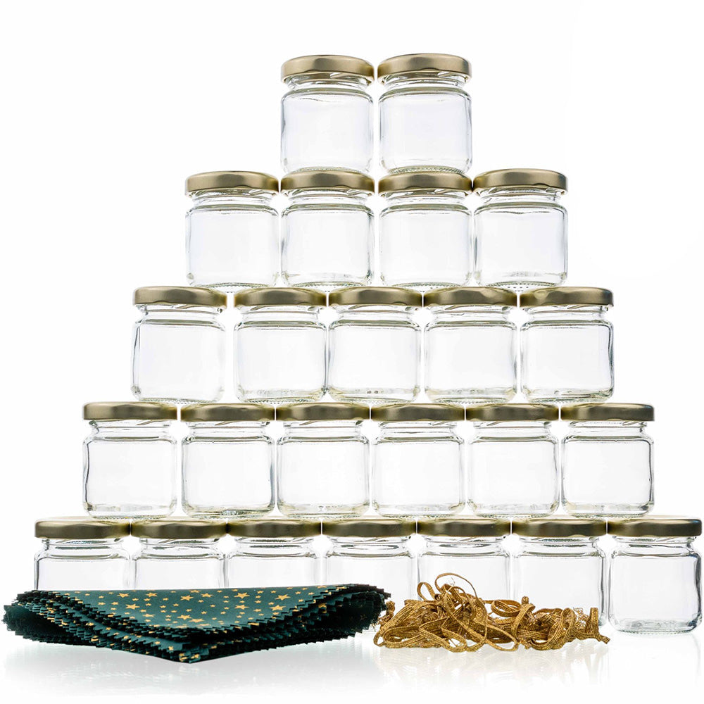 Gläschen-Adventskalender - 24 x Konservenglas 53 ml mit Verschlüssen und Deko-Zubehör