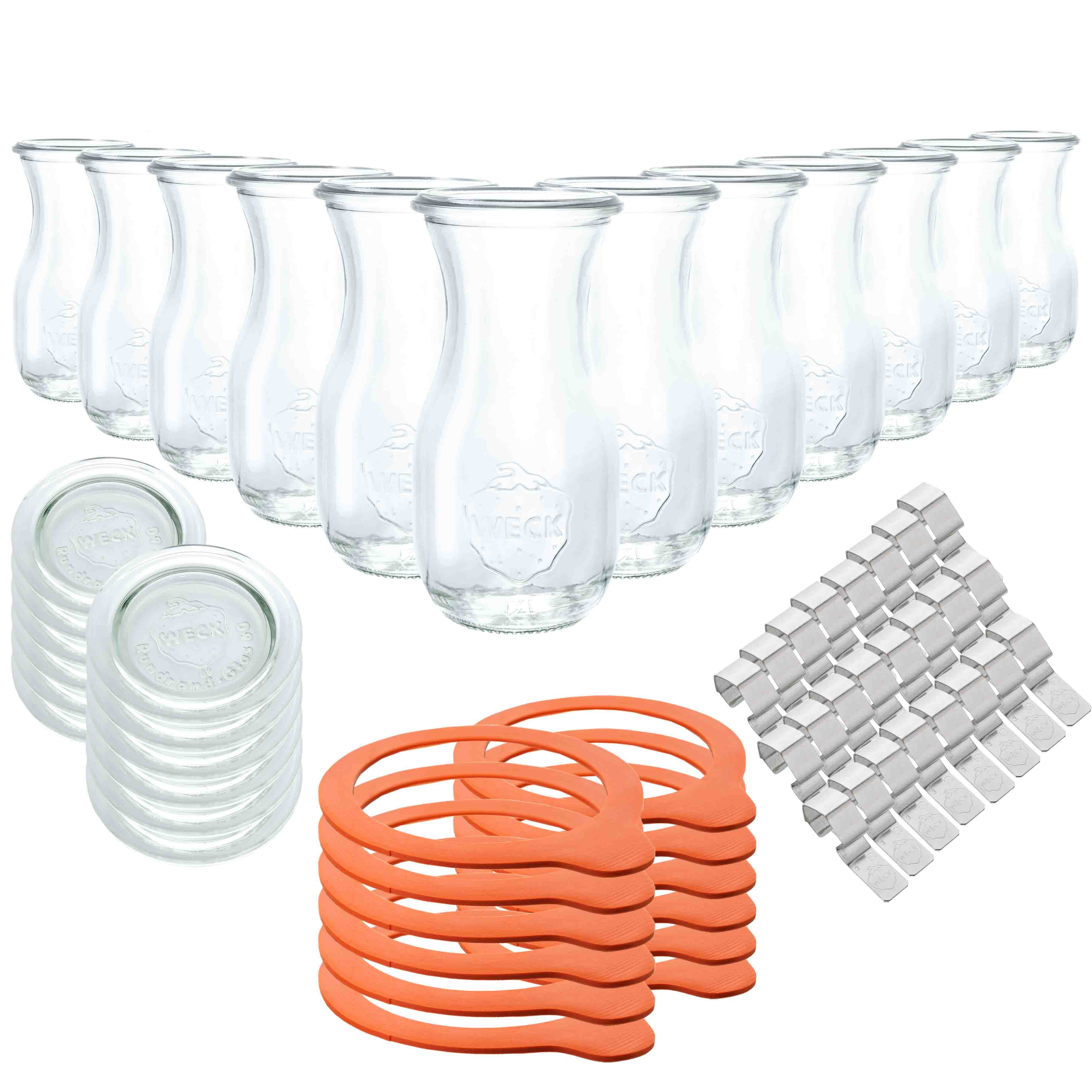 12er-Set WECK-Saftflasche 1/4 l RR60 mit Deckel, Dichtring und Klammer
