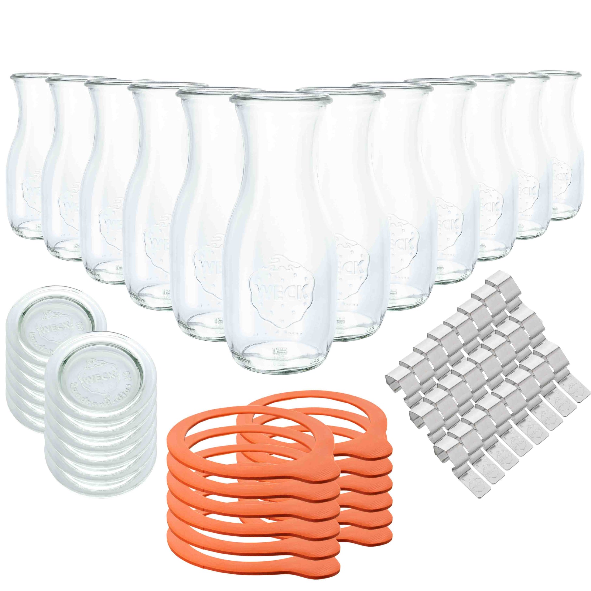 12er-Set WECK-Saftflasche 1/2l RR60 mit Deckel,Dichtring und Klammer