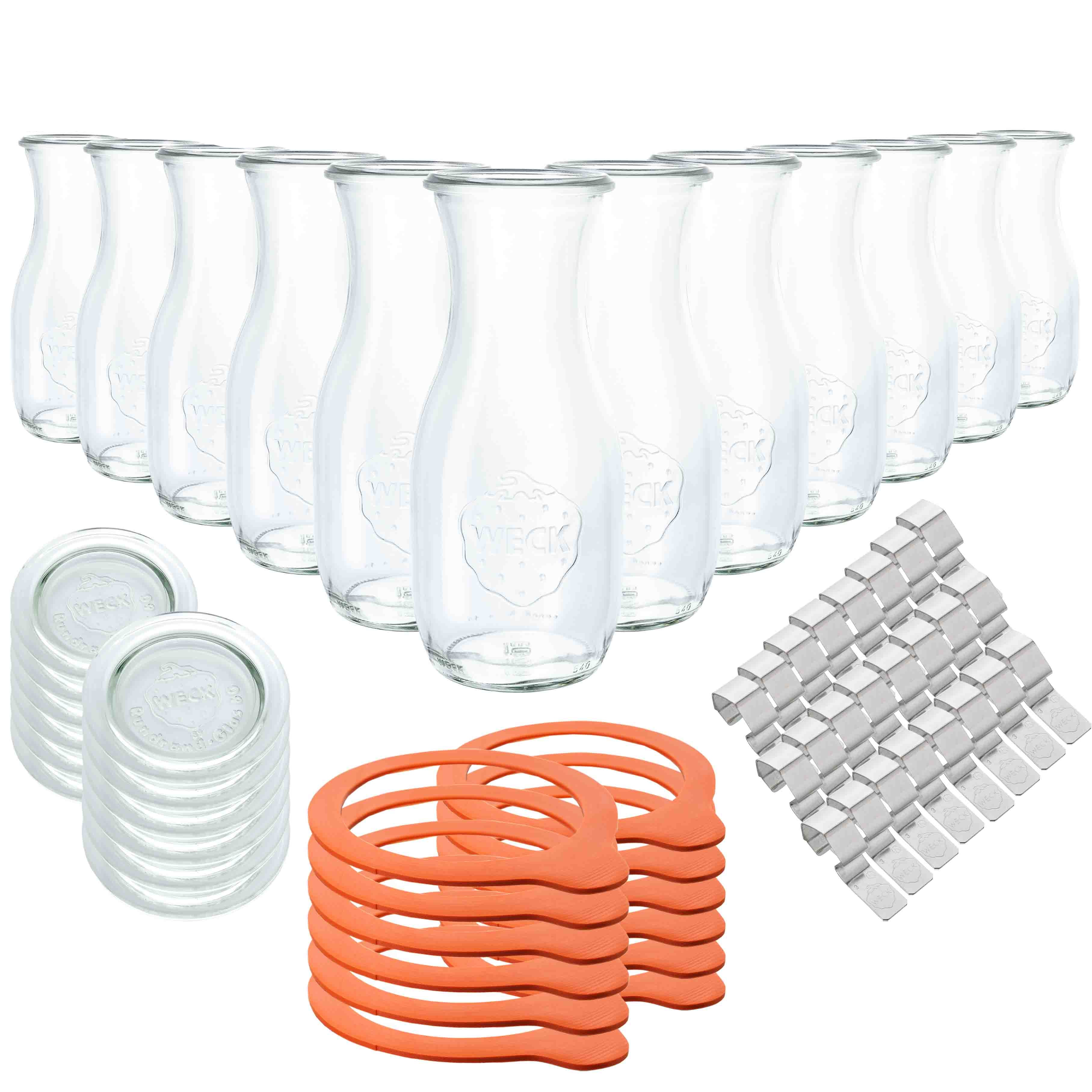 12er-Set WECK-Saftflasche 1/2l RR60 mit Deckel,Dichtring und Klammer