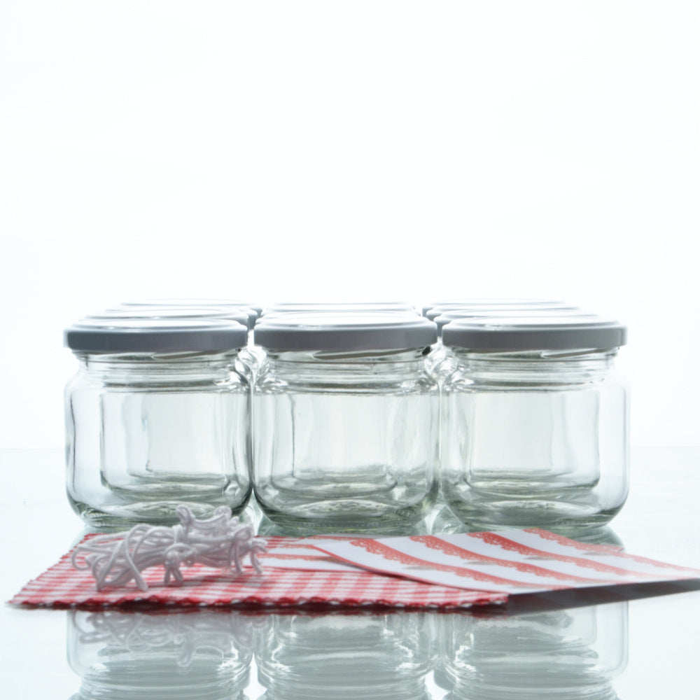 Puschkin Glas 212 ml im 12er Set inkl. Verschlüssen und Dekozubehör