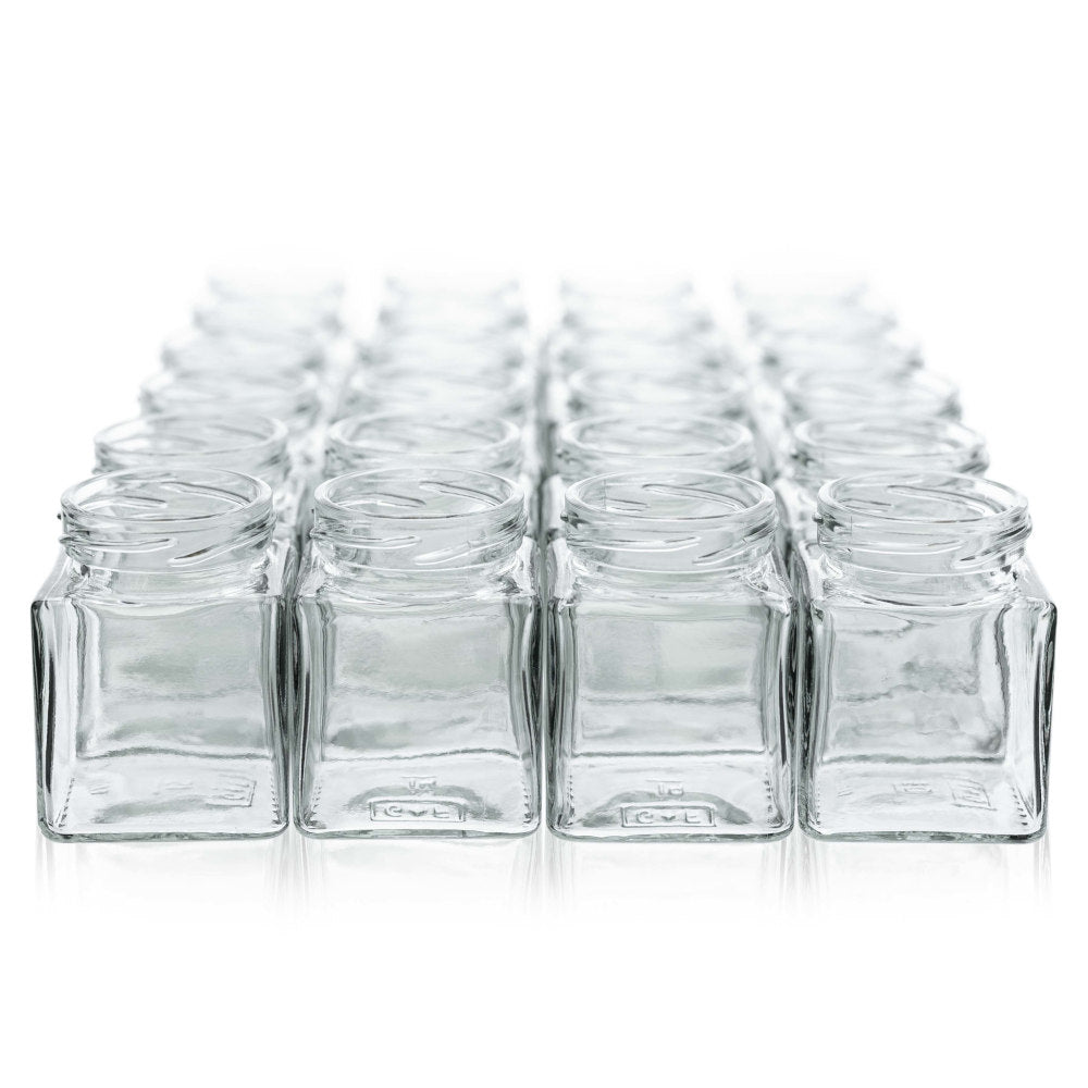 Vierkantglas 106 ml TO 48 im 24er-Set mit Verschlüssen und Dekozubehör – Ansicht 2
