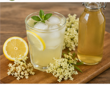 holunderblueten-sirup-im-glas-mit-zitronenscheibe-und-frischen-holunderblueten-als-dekoration-glasflasche-von-flaschenbauer